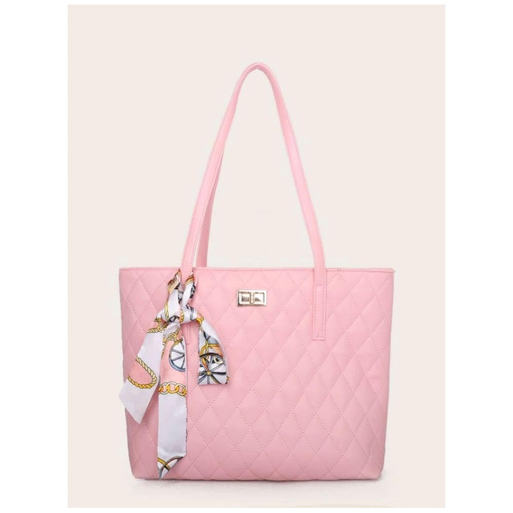Shein- Twilly Scarf Quilted Tote Bag- Pink