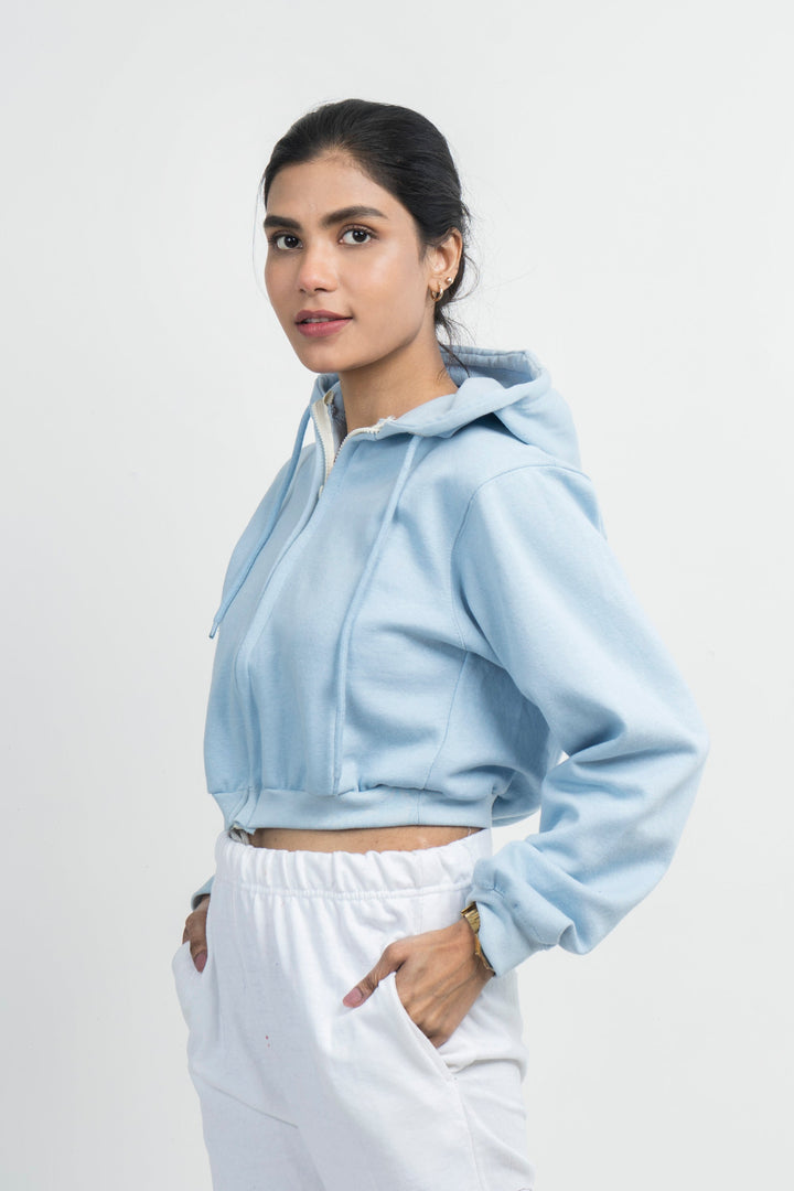 Vybe Basics - Crop Style Zipper Hoodie - Sky Blue