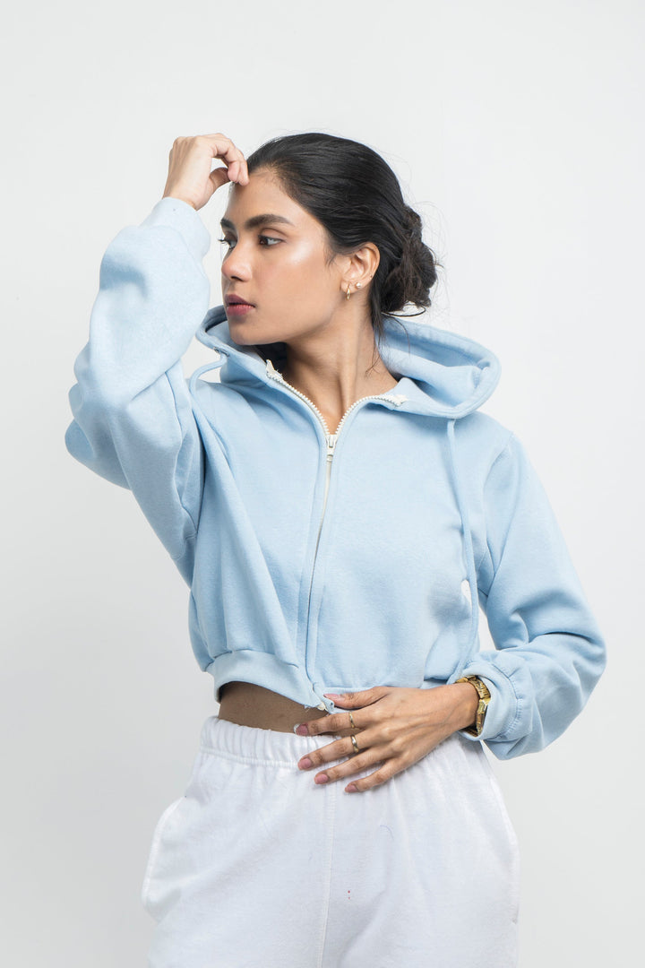 Vybe Basics - Crop Style Zipper Hoodie - Sky Blue