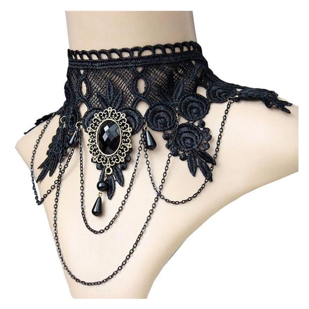 The Marshall - Black Victorian Crystal Black Lace Choker Necklace for Women - TM-CN-20