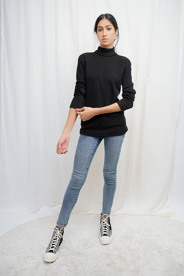 VYBE High Neck Slim Fit Basic Tee-Black