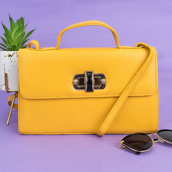 Shein- Twist Lock Flap Square Bag-Yellow