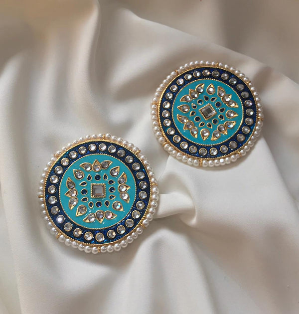 House Of Jewel- Ethnic  Kundan  Studs  - Blue