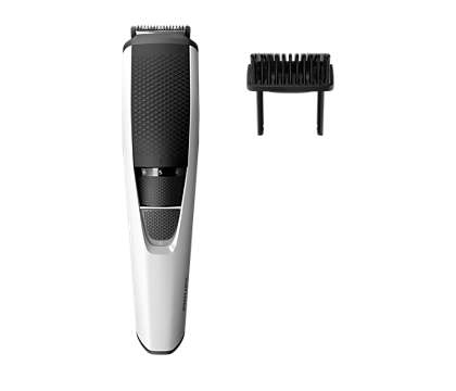 Philips Beard Trimmer with Hair Lift & Trim Comb, SS Blades, Zoom wheel 1 mm, 10 settings 0.5 mm-10 mm, 10hr charging / 45min use, Washable blades, White