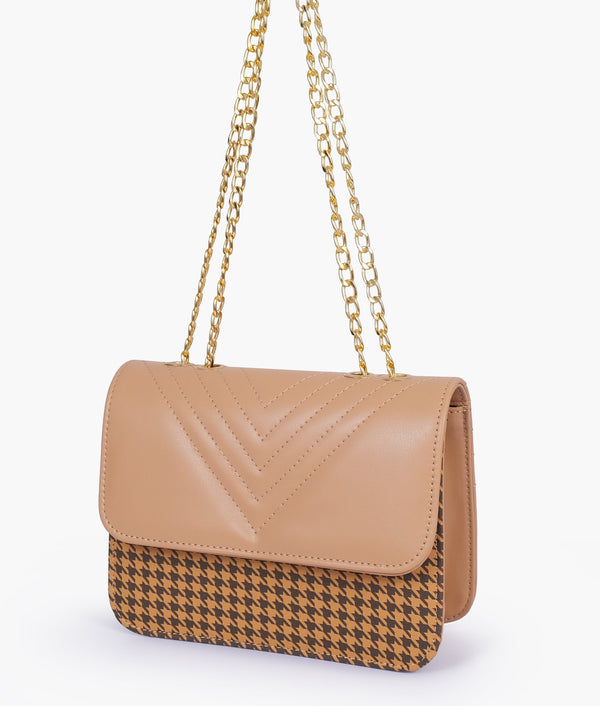 RTW - Beige houndstooth chain cross-body bag