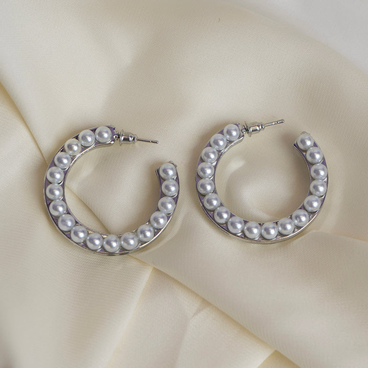 Shein- Pearl Hoops- Silver