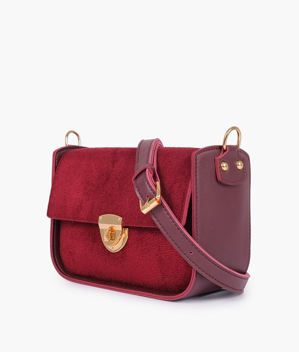 RTW - Burgundy suede saddle bag with twist lock