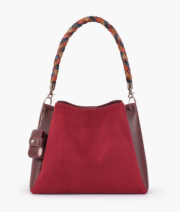 RTW - Burgundy suede handbag with braided handle