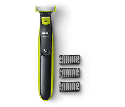 Philips NEW Oneblade, Trim, edge, shave, 3 x click-on stubble combs (1, 3, 5mm) , Rechargeable, wet & dry use, Blades 4months. 45min runtime/8hr Charge