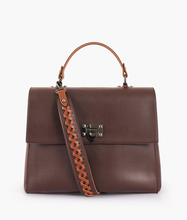 RTW - Dark brown flap-over top-handle bag