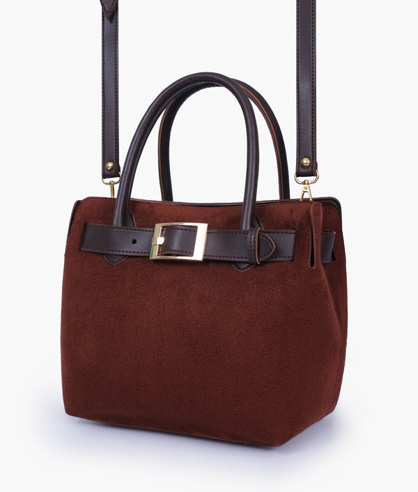 RTW - Dark brown suede handbag with front buckle