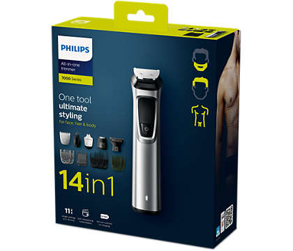 Philips 14 tools,(Face+Head+Body),Dual Cut blades,,Showerproof, 2hrs runtime, 5 year warranty, Includes: (metal trimmer, body shaver, precision shaver, detail trimmer, nose & ear trimmer, 1 adjustable comb,2 stubble ,3 hair 2 body combs,storage pouch)