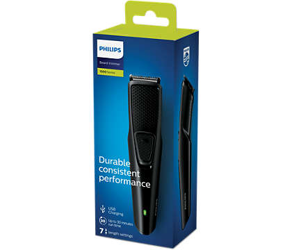 Philips Beard Trimmer 1mm Stubble Comb, USB Charging Cable, 5 -7 mm Beard combs, 8 Hr Charge - Up to 30 min run time, Black color, Battery Low Indicator