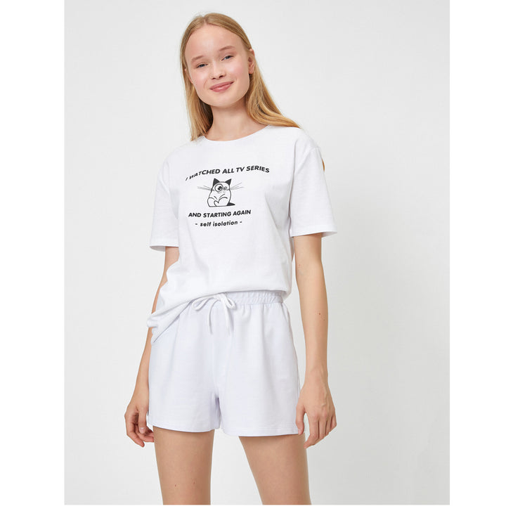 Short Sleeve Letter Printed T-Shirt - Ecru