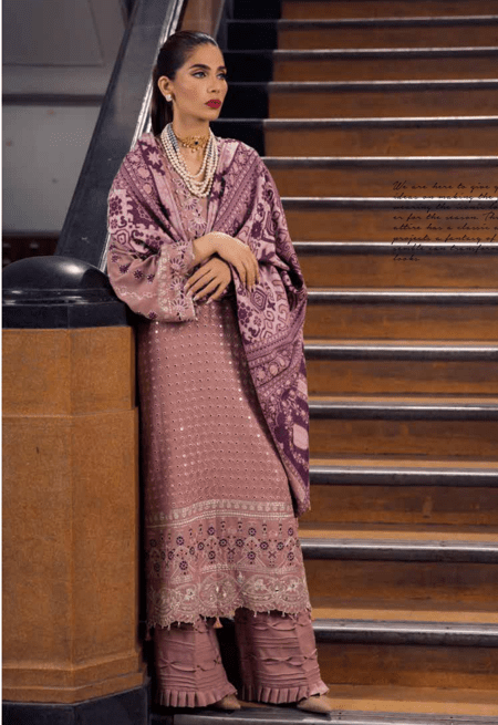 Nureh Unstitched Embroidered Leather Peach With Woven Jacquard Shawls NEP-07