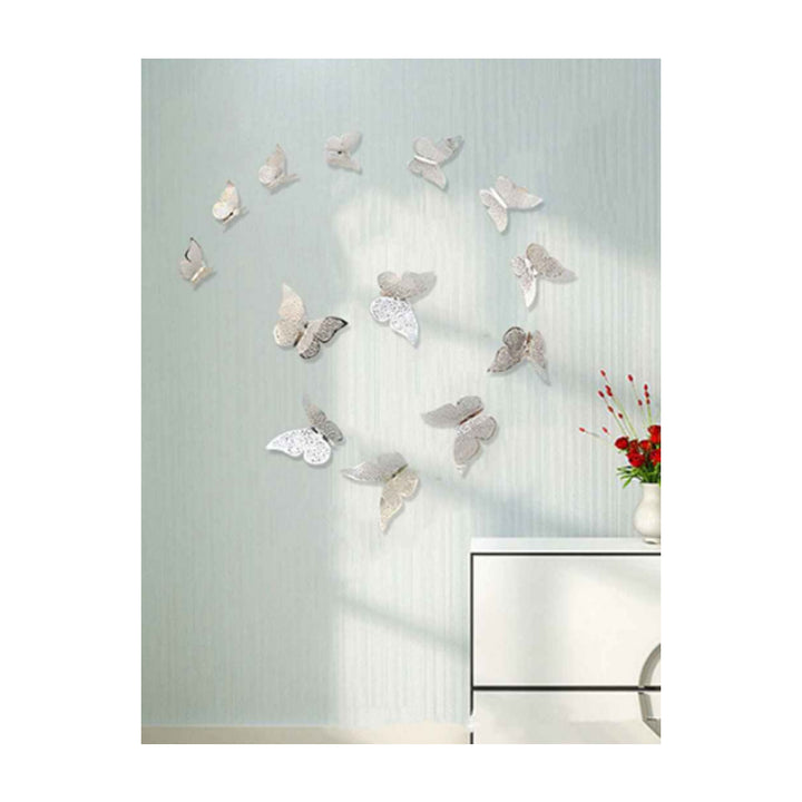 Toshionics- 13-Piece DIY Removable Waterproof Butterfly Wall Sticker Silver 7.6x5.4cm